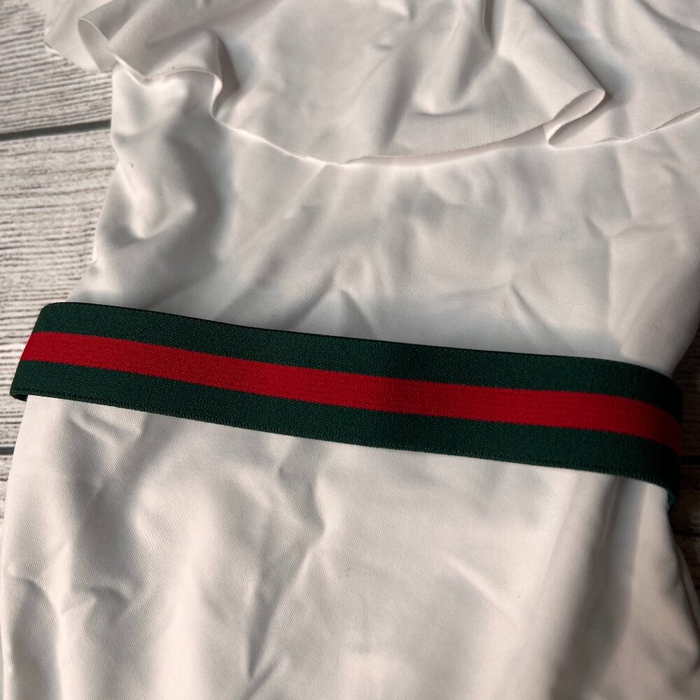 Stella Cove NWT Girls White Ruffle Red Green Fixed Belt One Piece Swimsuit Sz 2Y - Picture 3 of 3